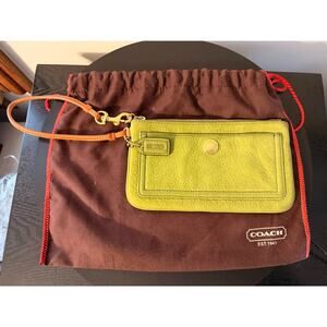 RARE Coach Lime Green Brushed Leather Zip Top Wristlet with Pocket